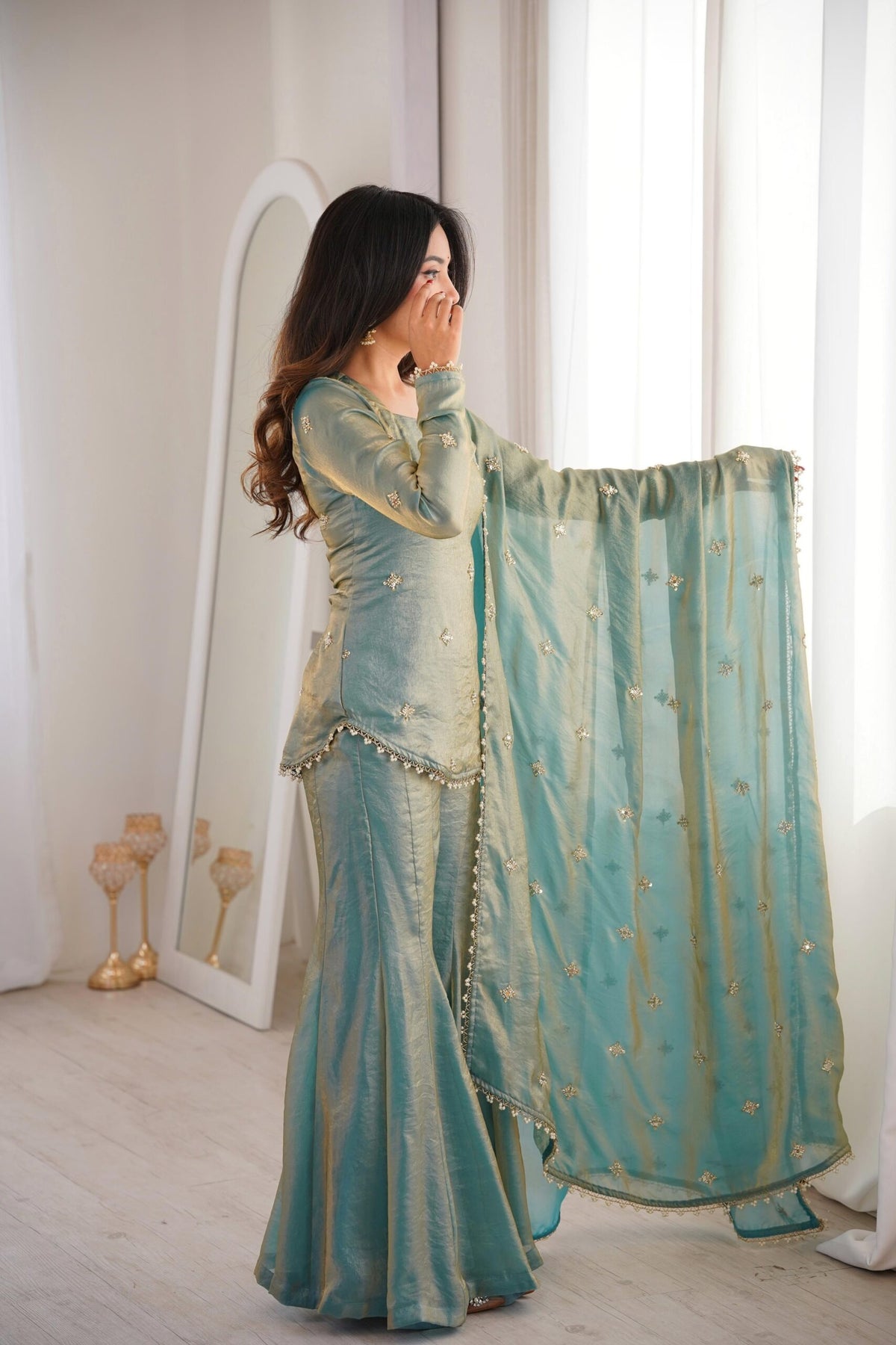 Women's Fandy Silk Embroidered Kurta Pant Set with Dupatta