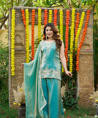 Women's Green Fendy Satin Embroidered Kurta Pant Set with Dupatta – VI-NITYA thumbnail