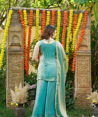 Women's Green Fendy Satin Embroidered Kurta Pant Set with Dupatta – VI-NITYA thumbnail