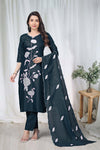 Women's Embroidered Cotton Kurti Pant Set with Dupatta