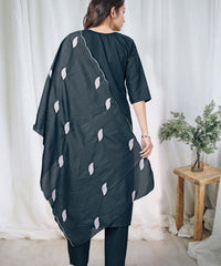 Women's Embroidered Cotton Kurti Pant Set with Dupatta thumbnail