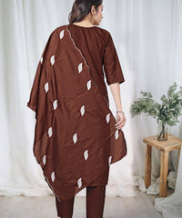 Women's Embroidered Cotton Kurti Pant Set with Dupatta thumbnail