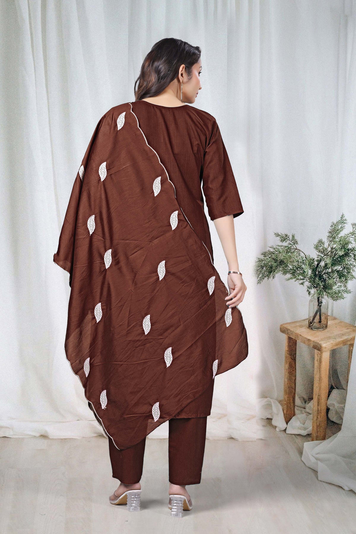 Women's Embroidered Cotton Kurti Pant Set with Dupatta
