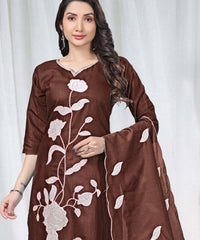 Women's Embroidered Cotton Kurti Pant Set with Dupatta thumbnail