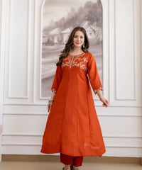 Women's Embroidered Vichitra Silk Kurta Pant Set with Dupatta thumbnail