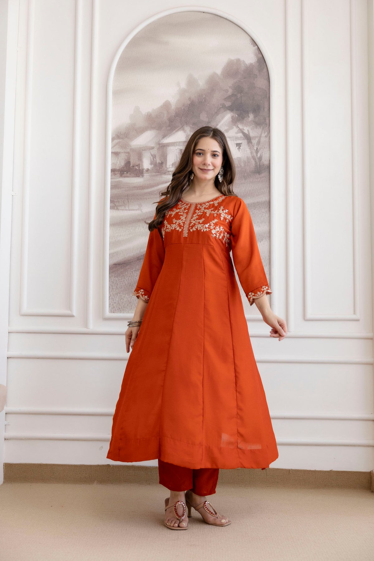 Women's Embroidered Vichitra Silk Kurta Pant Set with Dupatta