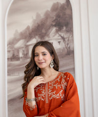 Women's Embroidered Vichitra Silk Kurta Pant Set with Dupatta thumbnail