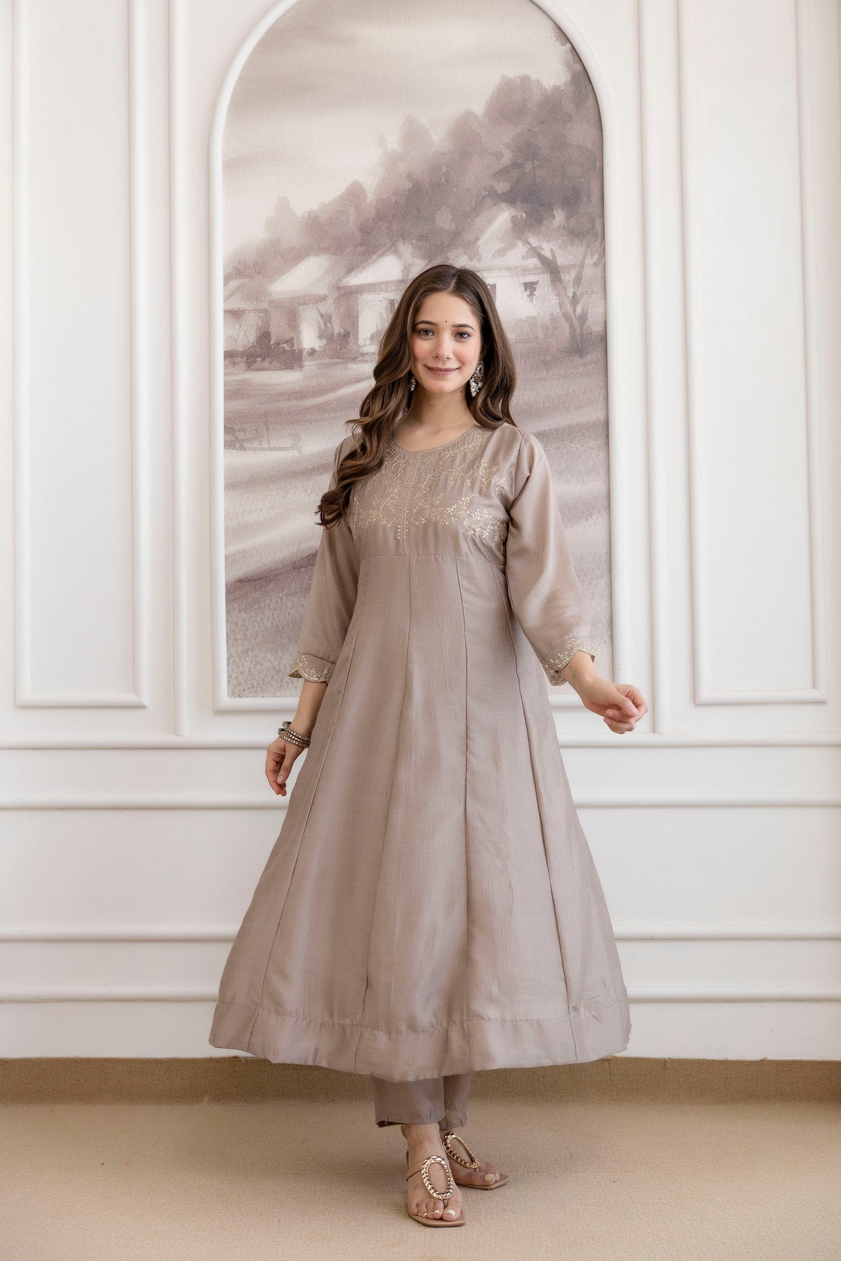 Women's Embroidered Vichitra Silk Kurta Pant Set with Dupatta