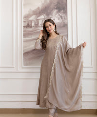 Women's Embroidered Vichitra Silk Kurta Pant Set with Dupatta thumbnail