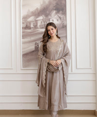Women's Embroidered Vichitra Silk Kurta Pant Set with Dupatta thumbnail