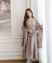 Women's Embroidered Vichitra Silk Kurta Pant Set with Dupatta thumbnail