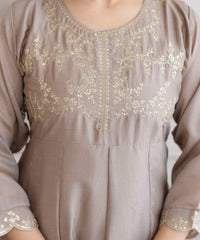 Women's Embroidered Vichitra Silk Kurta Pant Set with Dupatta thumbnail