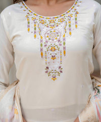 Women's Off-White Roman Silk Embroidered Kurta Pant Set with Jacquard Print Dupatta thumbnail