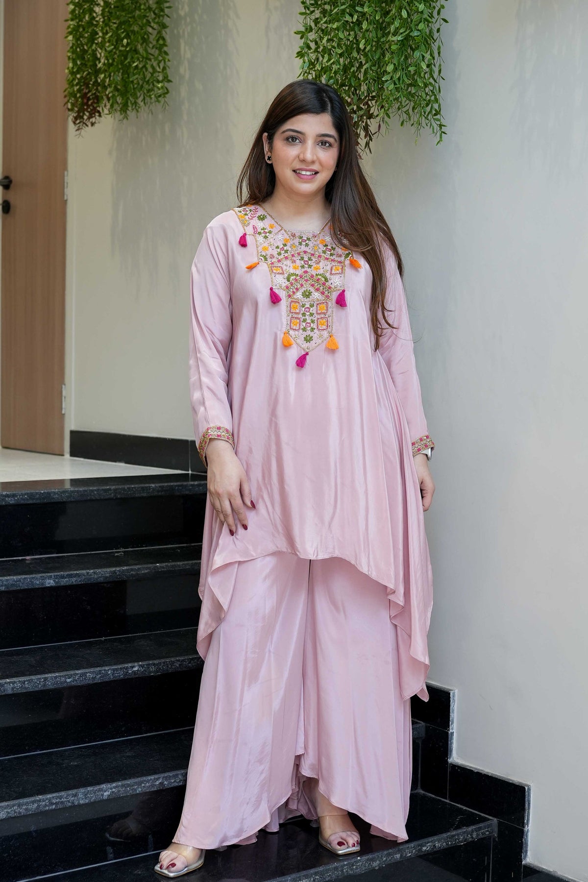 Women's French Crepe Embroidered Kurti with Pant Set – SK-URMILA