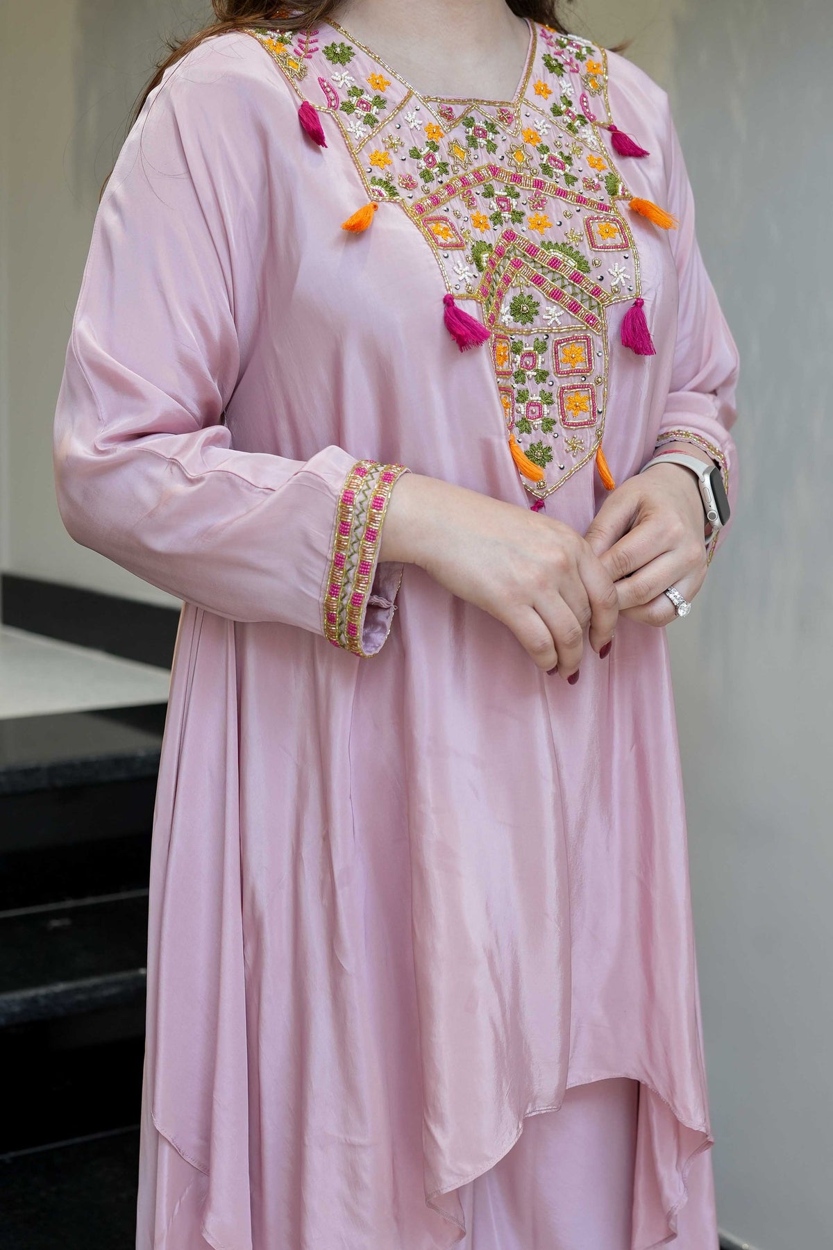 Women's French Crepe Embroidered Kurti with Pant Set – SK-URMILA