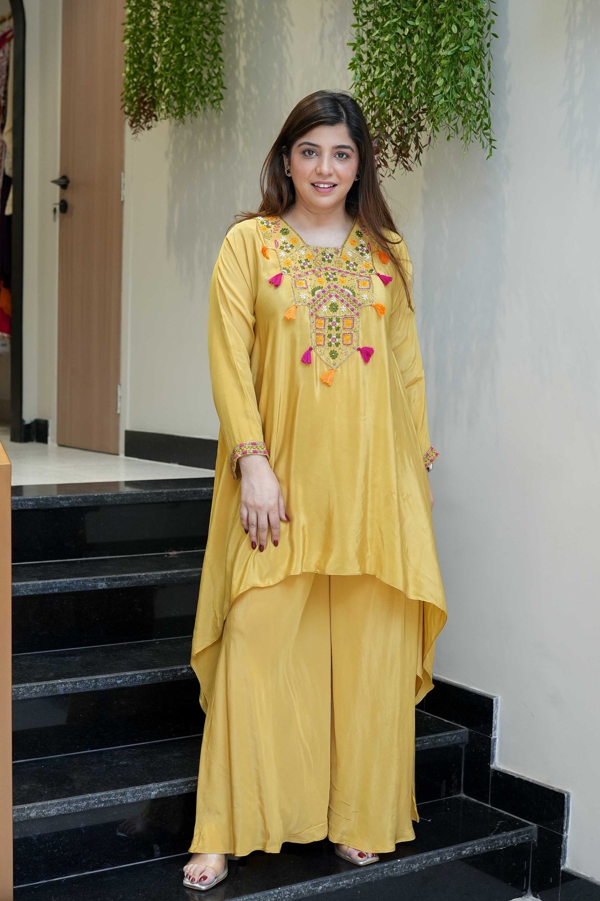 Women's French Crepe Embroidered Kurti with Pant Set – SK-URMILA