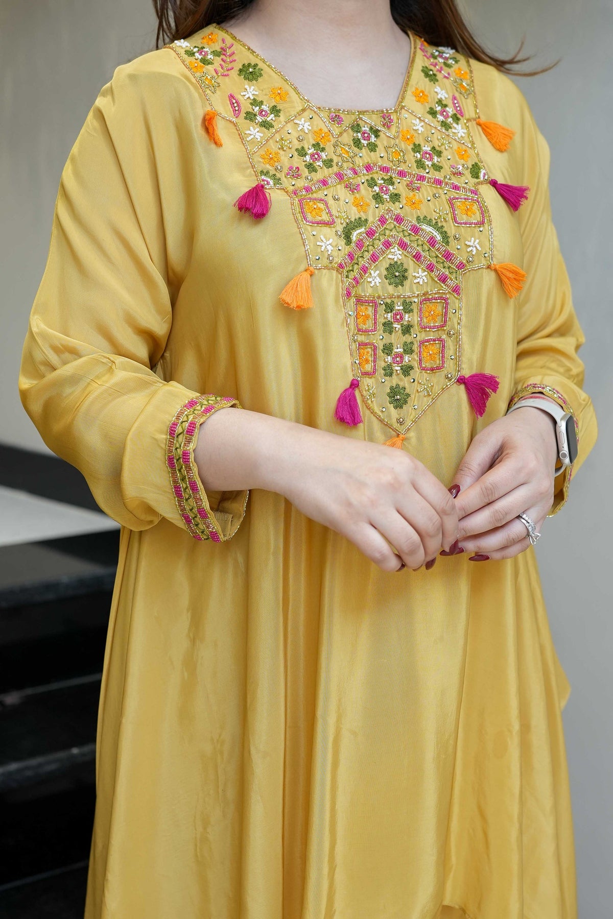 Women's French Crepe Embroidered Kurti with Pant Set – SK-URMILA