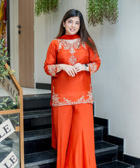 Women's Embroidered Natural Crepe Kurta Pant Set with Dupatta – VI-DRISHTI thumbnail