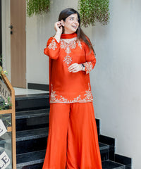 Women's Embroidered Natural Crepe Kurta Pant Set with Dupatta – VI-DRISHTI thumbnail