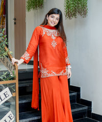 Women's Embroidered Natural Crepe Kurta Pant Set with Dupatta – VI-DRISHTI thumbnail