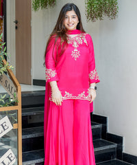 Women's Embroidered Natural Crepe Kurta Pant Set with Dupatta – VI-DRISHTI thumbnail