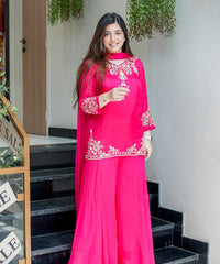 Women's Embroidered Natural Crepe Kurta Pant Set with Dupatta – VI-DRISHTI thumbnail