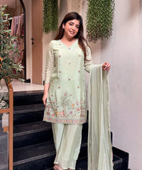 Women's Embroidered Kurta Pant Set with Dupatta thumbnail