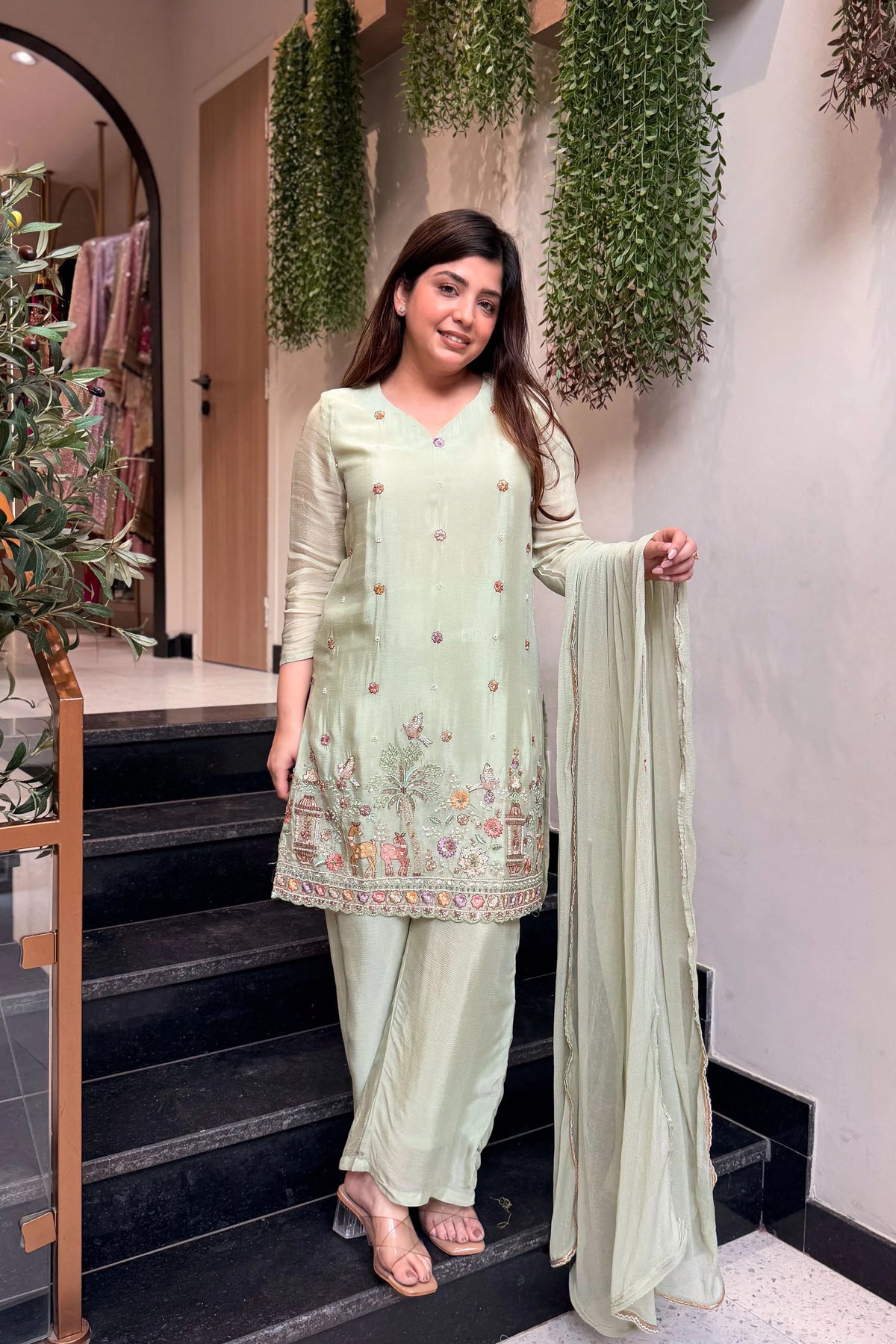 Women's Embroidered Kurta Pant Set with Dupatta