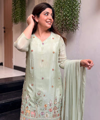 Women's Embroidered Kurta Pant Set with Dupatta thumbnail