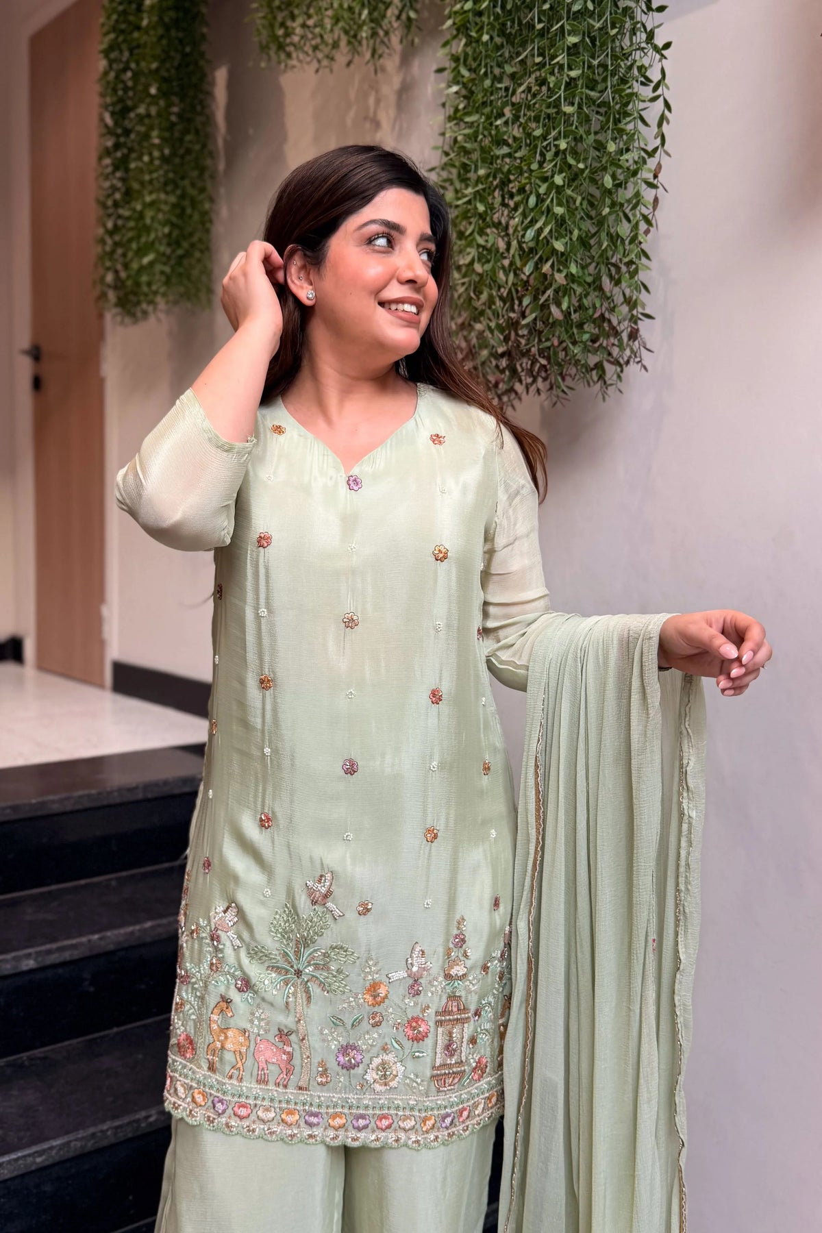 Women's Embroidered Kurta Pant Set with Dupatta