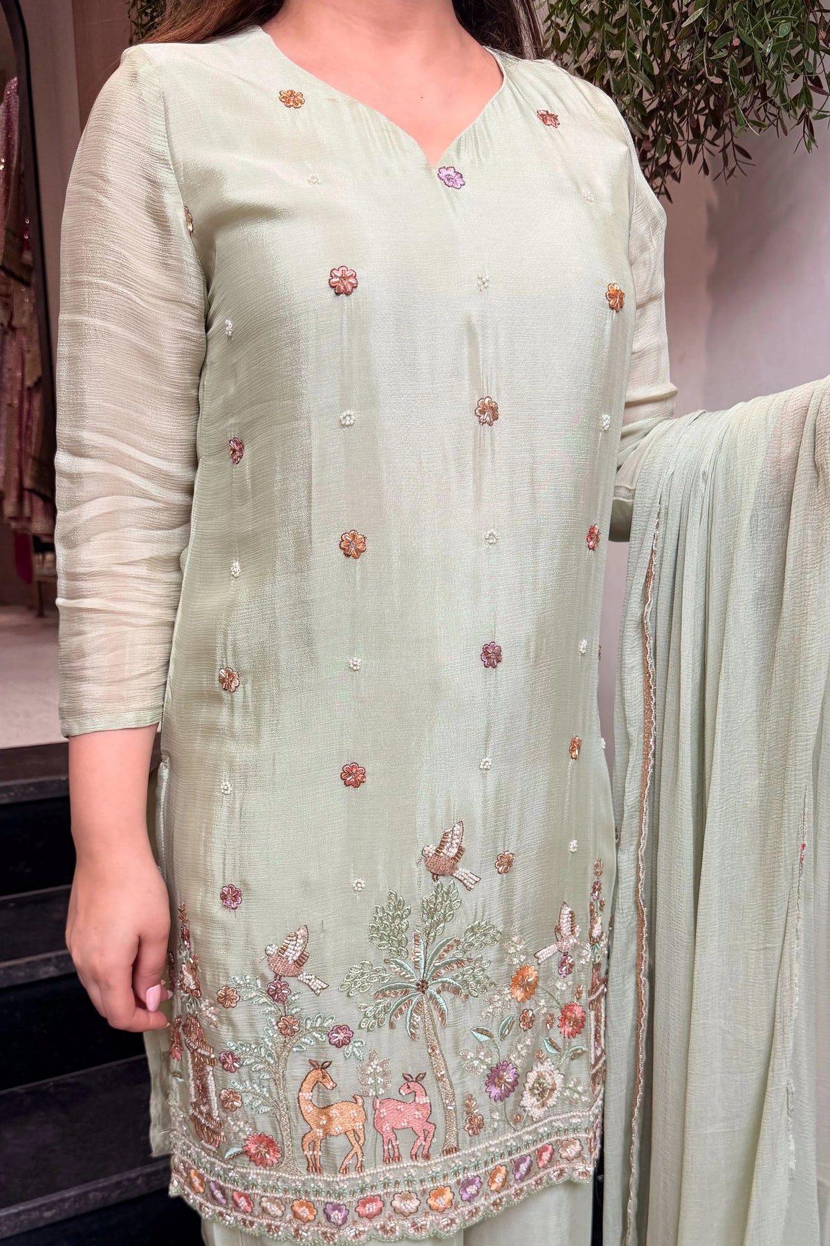 Women's Embroidered Kurta Pant Set with Dupatta