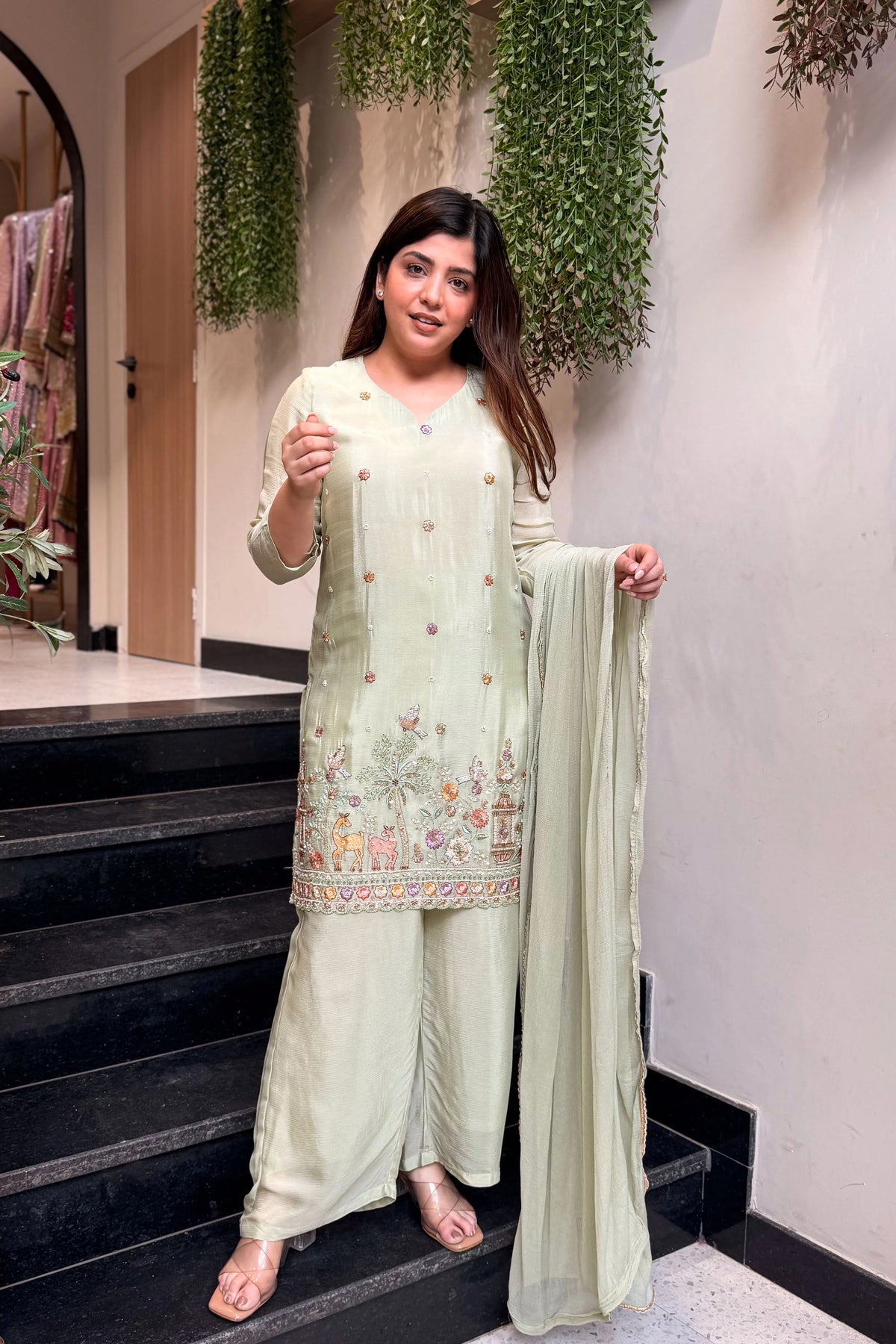 Women's Embroidered Kurta Pant Set with Dupatta