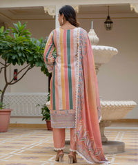 Women's Rayon Slub Embroidered Kurta Pant Set with Printed Chinon Dupatta thumbnail