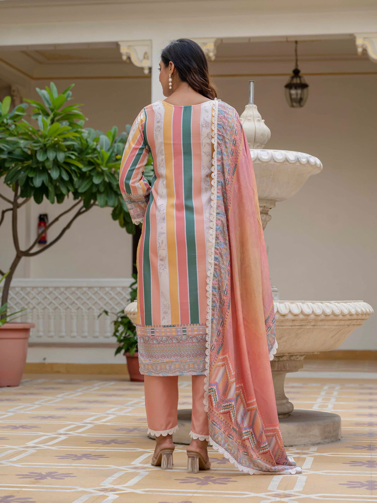 Women's Rayon Slub Embroidered Kurta Pant Set with Printed Chinon Dupatta