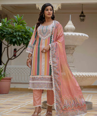 Women's Rayon Slub Embroidered Kurta Pant Set with Printed Chinon Dupatta thumbnail
