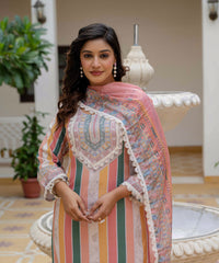 Women's Rayon Slub Embroidered Kurta Pant Set with Printed Chinon Dupatta thumbnail