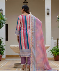 Women's Rayon Slub Embroidered Kurta Pant Set with Printed Chinon Dupatta thumbnail