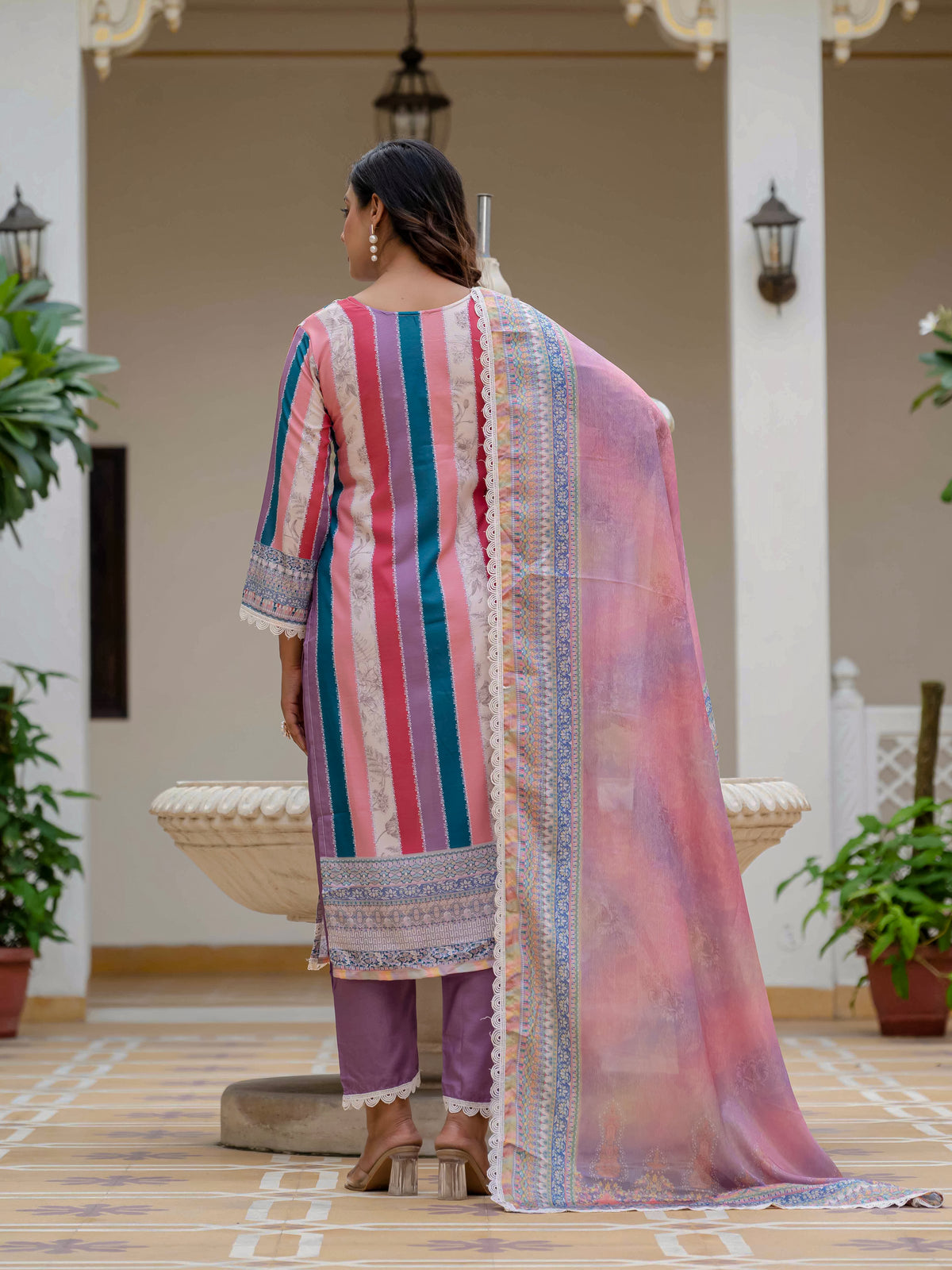 Women's Rayon Slub Embroidered Kurta Pant Set with Printed Chinon Dupatta