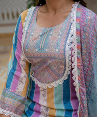 Women's Rayon Slub Embroidered Kurta Pant Set with Printed Chinon Dupatta thumbnail