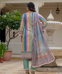 Women's Rayon Slub Embroidered Kurta Pant Set with Printed Chinon Dupatta thumbnail