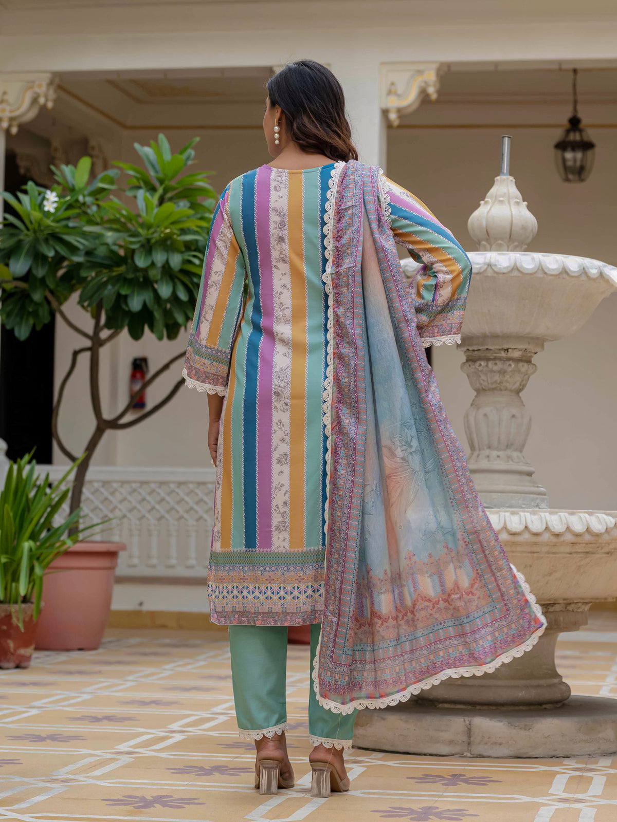 Women's Rayon Slub Embroidered Kurta Pant Set with Printed Chinon Dupatta