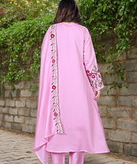 Women's Chanderi Silk Embroidered Kurta Pant Set with Handwork Dupatta thumbnail
