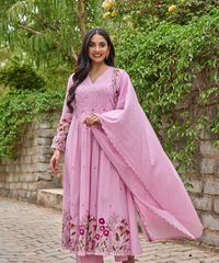 Women's Chanderi Silk Embroidered Kurta Pant Set with Handwork Dupatta thumbnail