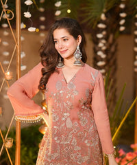 Women's Peach Crunchy Silk Embroidered Kurta Pant Set – ST-TANISHKA thumbnail