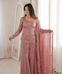 Women's Fandy Silk Embroidered Kurta Pant Set with Dupatta thumbnail