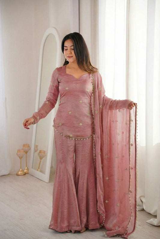 Women's Fandy Silk Embroidered Kurta Pant Set with Dupatta