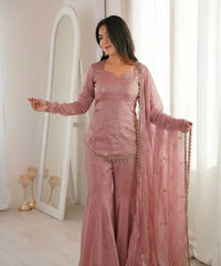 Women's Fandy Silk Embroidered Kurta Pant Set with Dupatta thumbnail