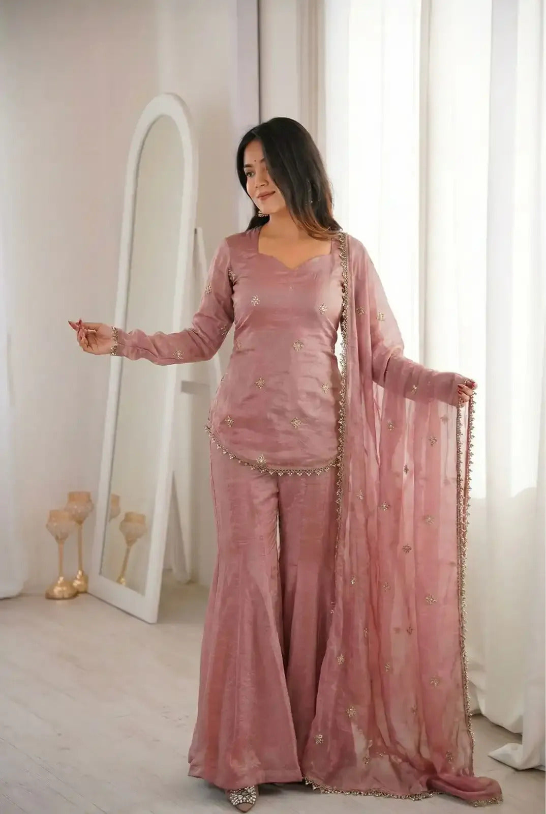 Women's Fandy Silk Embroidered Kurta Pant Set with Dupatta