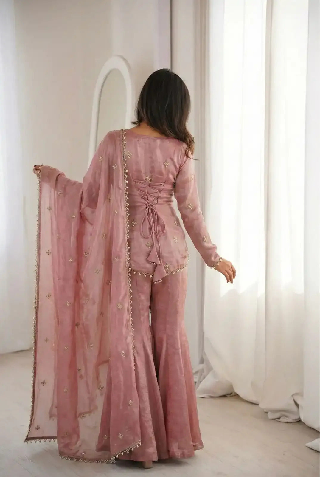 Women's Fandy Silk Embroidered Kurta Pant Set with Dupatta