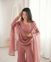 Women's Fandy Silk Embroidered Kurta Pant Set with Dupatta thumbnail